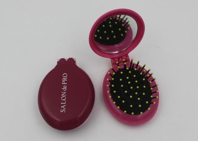 Fashsion Oval Shape 2 In 1 Folding Travel Hair Brush With Mirror And Comb