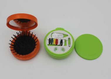 Round Plastic ABS + Rubber + Nylon Mini Sewing Kit / Compact Hair Brush With Mirror