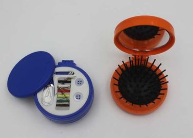 Round Plastic ABS + Rubber + Nylon Mini Sewing Kit / Compact Hair Brush With Mirror