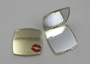 2x Magnified Square Golden Plastic Travel Makeup Mirrors , Portable Makeup Mirrors