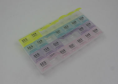 Personal 28 Compartments Monthly Pill Box With Colored Lid And OEM Printing