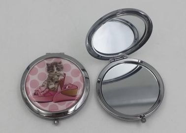 Silver Metal Hand Travel Round Makeup Mirror 2 Sided For Advertising In Supermarket