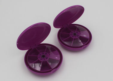 Purple Double Cap Round Pill Box With Seven Compartments / Travel Pill Holder