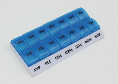 14 Day Pill Organizer , Plastic Medical Pill Box  With Base Tray Square Shaped