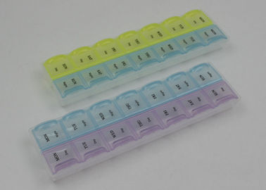 21.5*6.3*2.5cm 2 Week Pill Organizer With Colored Lid For Kid And Adult