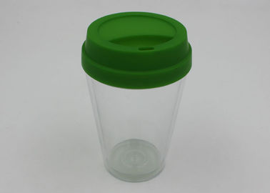 Reusable Double Wall Clear Plastic Coffee Cups With Lids / Plastic Travel Coffee Mugs